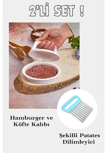 Rotanev Hamburger ve Köfte Kalıbı Şekillendirici Pratik Köfte Yapma Aparatı Ve Şekilli Patates Dilimleyici Çok Renkli