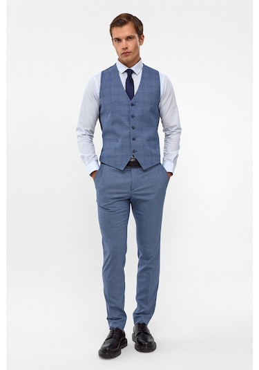 SÜVARİ Buz Mavi Slim Armürlü Sivri Yaka 6 Drop Takım Elbise