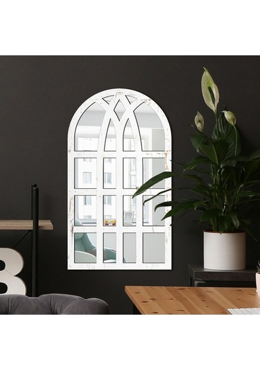 Pazly Suntek Monte Kemerli Duvara Dekoratif Camı Bölmesi Beyaz Ayna Akrilik Bp Beyaz