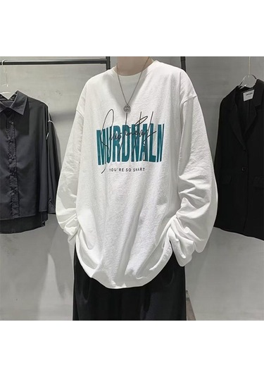 Beyaz Erkekler Uzun Kollu T-shirt Mektup Grafik Baskı Moda Marka Tees Erkekler İçin Erkek Giyim Rahat Tee Adam Yaz Kore Retro Beyaz