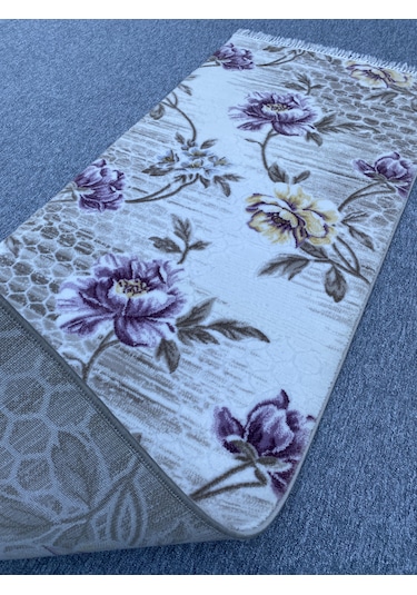 Mor Sarı Kesme Yolluk 80x230 Kesme Saçaklı Akrilik Halı