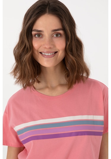 U.S. Polo Assn. Kadın Pembe Bisiklet Yaka Tişört 50308639-VR041