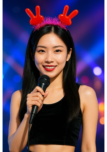 Kpop Kore Style Işıltılı Kırmızı El Figürlü Pembe Simli Kadın Saç Bandı Yılbaşı Yeni Yıl Sahne Tacı