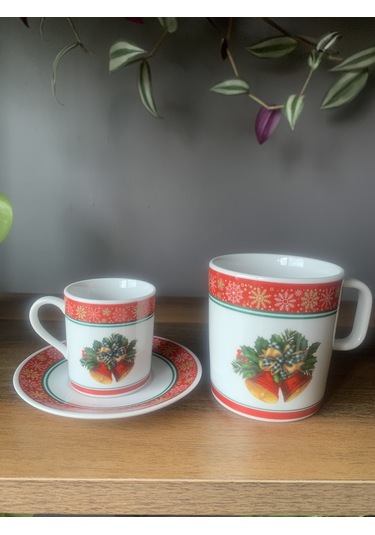 Yeni Yıl-noel Çan Model 6 Parça 2 Kişilik Kupa Ve Türk Kahvesi Fincanı Takımı Çok Renkli