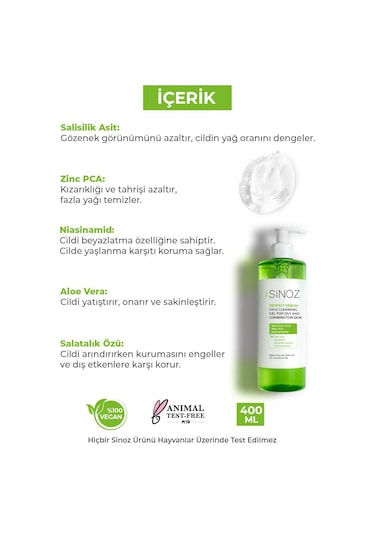 Sinoz Yağlı ve Karma Ciltler için Sebum Dengeleyici Yüz Temizleme Jeli 400 ﻿ML