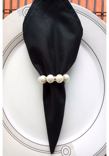 6 Adet Gold Taş Detaylı Inci Peçete Yüzüğü