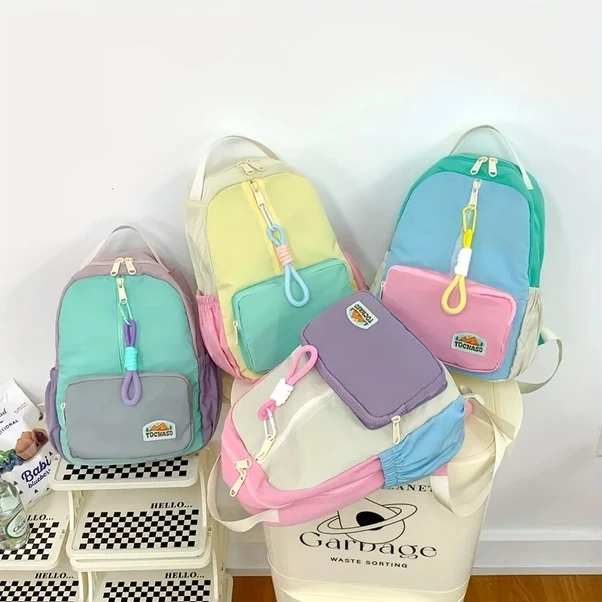 Elmpaly Sarı Yeşil Renk Blok Nylon Sırt Çantası Ayarlanabilir Askılar Hafif Ve Yıkanabilir Sarı-yeşil