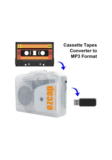 Jeehugo Ezcap Kaset Çevirici: Kasetten Mp3/wav'a Dönüştürücü, Usb-c, Usb 2.0, Dahili Hoparlör, Kulaklık Jack, Dijital Dinleyici