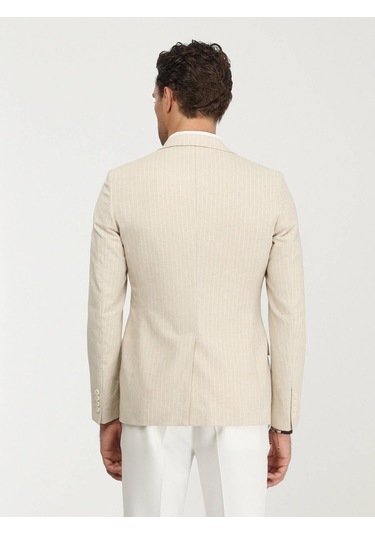 Kip Bej Çizgili Slim Fit Pamuk Karışımlı Ceket 001