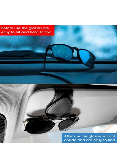 Siyah Araba Gözlük Tutucu, Pu Deri Manyetik Güneş Gözlüğü Askısı, Evrensel Güneşlik Tutucu, Adsorp'lu Pratik Araba Gözlük Tutucu