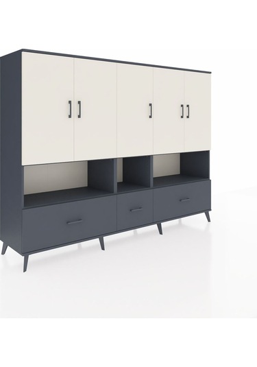 Hyperion Dolap 12 Raflı 3 Çekmeceli 5 Kapaklı 220x44x163 Antrasit Antrasit-aytaşı/antrasit