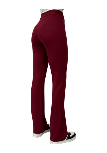 Krep Kumaş Likralı Önü Çimalı Kahverengi Kadın Palazzo Pantolon Bordo