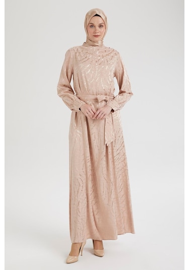 Armine Trend Beli Kuşaklı Dijital Baskılı Elbise-vizon-vizon 25yt920 Vizon-vizon