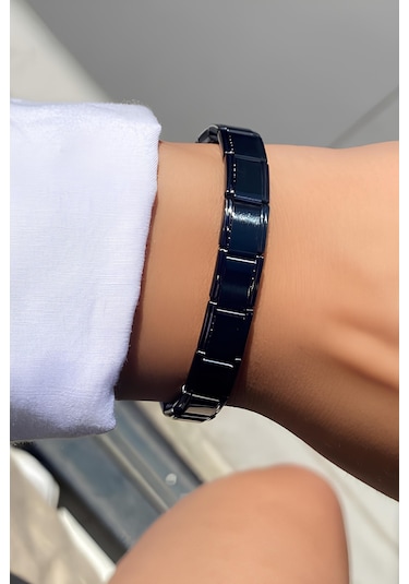 Kişiye Özel İsim Yazılı Siyah Renk İtalyan 18cm Çelik Bileklik Scb26b Siyah