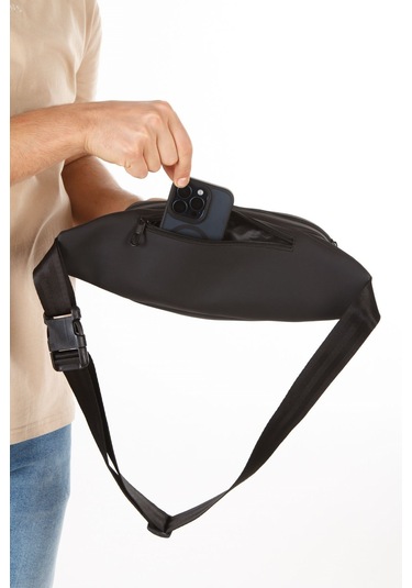 Siyah Günlük Çapraz Bel Ve Omuz Çantası Pos Makinası Uyumlu Çapraz Çanta Siyah