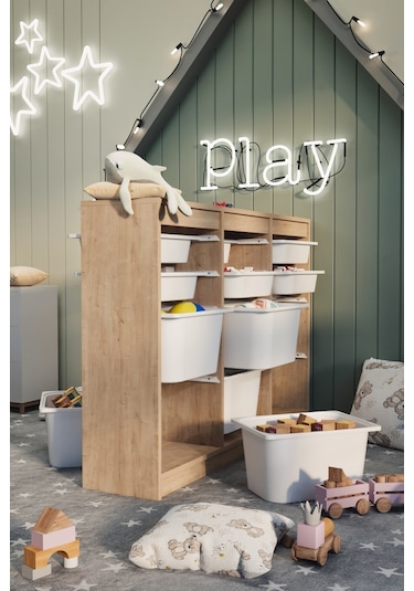 Bofigo 12 Sepetli Dolap Çok Amaçlı Dolap Oyuncak Dolabı Lara Safi