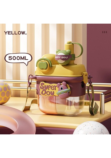 Yaz Saman Fincan Çift Içecek Çocuk Su Bardağı Kadın Öğrenciler Için Bölünmüş Bin Plastik Çift Bin Taşınabilir Su Isıtıcısı-800Ml Sarı