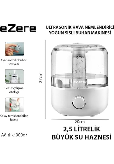 Ezere Yatak Odası İçin Üstten Doldurmalı 2,5 L Büyük Su Tankı,otomatik Kapanma, Bebek Sessiz Soğuk Sisli Nemlendirici