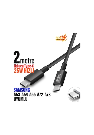 2m Type-c Hızlı Şarj Kablosu Type-c To Type-c Samsung A53 A54 A55 A72 A73 Uyumlu