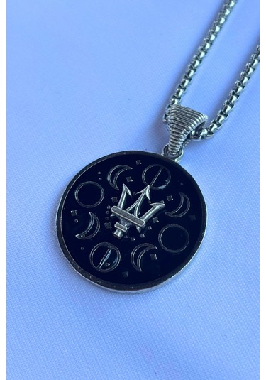 Mızraklı Ayın Evreleri El İşçiliği Paslanmaz Çelik Zincir Erkek Kolye Gümüş