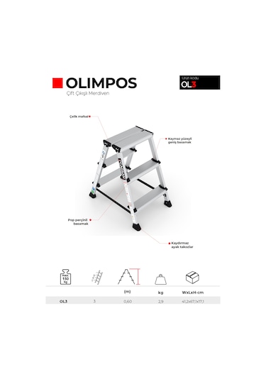 Çağsan OL3 3 Basamaklı Olimpos Çift Çıkışlı Merdiven