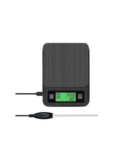 Pazly Mini Dijital Terazi 3kg 0.1g Lcd Aydınlatmalı Ekran Sıcaklık Probu Cep Tartım Gram Siyah Siyah