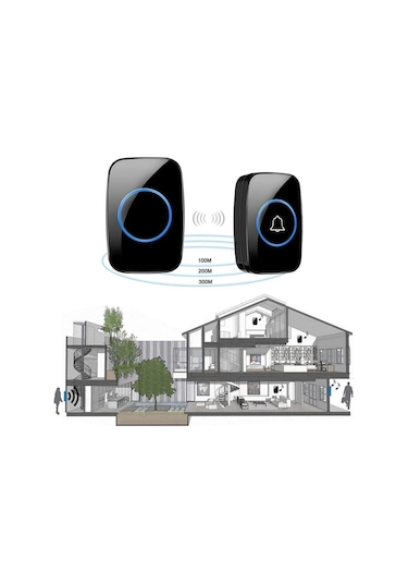 Alfalink Kablosuz Kapı Zili Ledli Uzaktan Kumandalı Işıklı Kapı Zili Yüksek Sesli 300mt Uzun Mesafeli - 1 Buton + 1 Zil