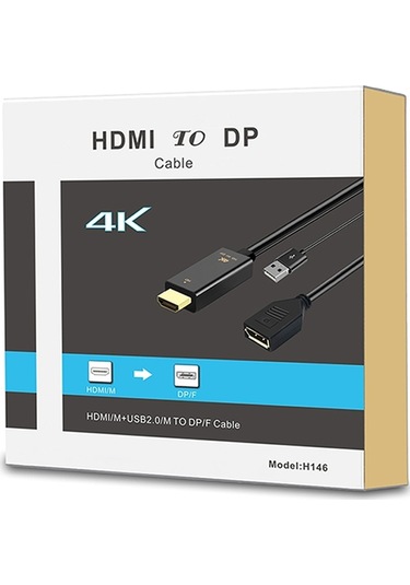 Sones H146 Hdmı Erkek + Usb 2.0 Erkek - Displayport Dişi Adaptör Kablosu, Uzunluk: 25 Cm