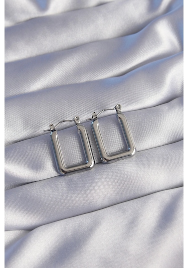 316l Çelik Gümüş Renk Dikdörtgen Model Küpe - Tj-bkp9038 Çok Renkli