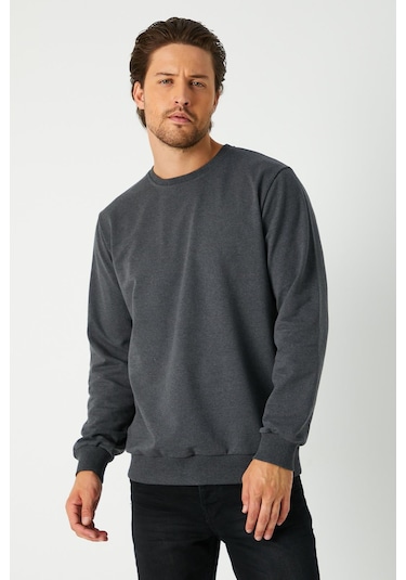 MMetalic Basic Bisiklet Yaka Erkek Sweatshirt Antrasit
