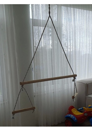 Trapez Ahşap Duyusal Salıncak 8mm İp 100kg Taşır Set Çocuk Aktivite Jimnastik Gelişim Salıncağı