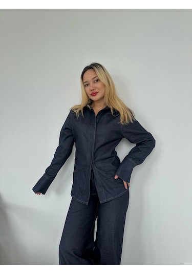 Keymoda Kadın Denim Gömlek Mavi Mavi