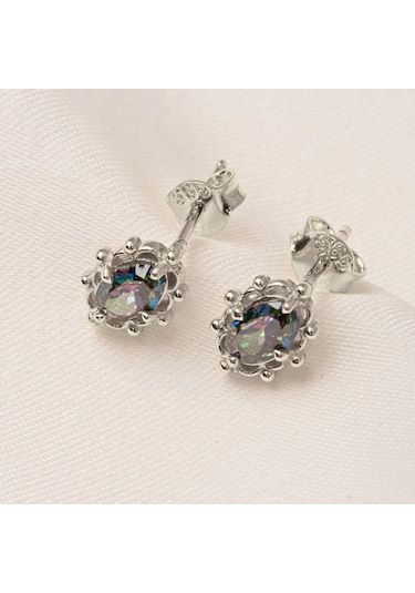 Altın Küpe - 14 Ayar Altın Vintage Tasarım Mistik Topaz Taşlı Küpe Sarı