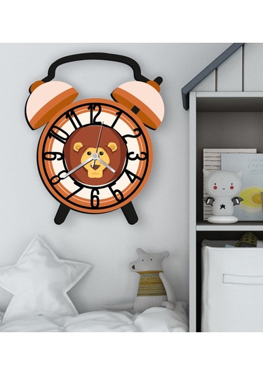 Bk Gift Kişiye Özel Hayvan Figürlü Retro Çalar Saat Tasarımlı Kabartma Figürlü Ahşap Çocuk Duvar Saati-7, Ev Dekoru, Çocuk Odası Aksesuar Bitmeyencom2 Çok Renkli