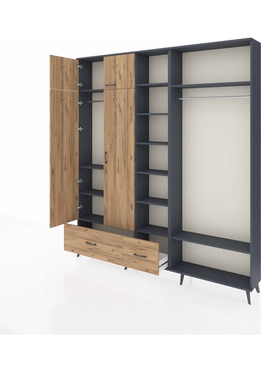 Arges Dolap 12 Raflı 2 Çekmeceli 2 Askılı 220x30x243 Antrasit-çam/çam Atlas Çam/atlas Çam