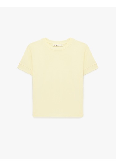 Koton Slim Fit Kısa Kollu Bisiklet Yaka Basic Tişört Sarı 6sak50400ek