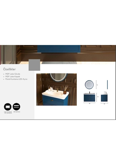 Evros Blue 80 Cm Banyo Dolabı Lacivert