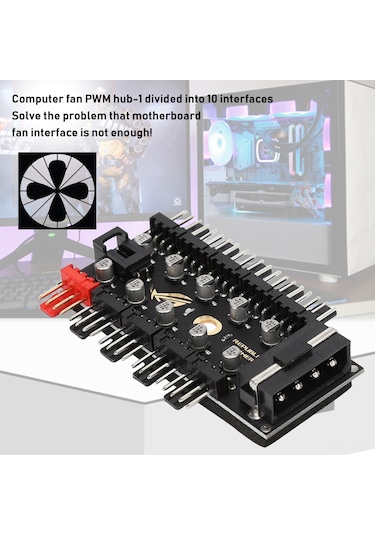 Kangvka Bilgisayar Kasa Fan Kontrolcü Hub - 10 Portlu 4pin Pwm, Ana Kart Arayüzü Yetersizliği Sorunu Çözücü