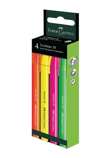 Faber Castell 38 Textliner Super-Fluorescent Highlighter 4'lü Fosforlu Kalem Seti  Çok Renkli