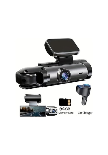 Dashanshop Evrensel Araç Dvr Kiti Yükseltilmiş Sürüm 64gb Hızlı Şarj 1080p Gece Görüşü Çift Kamera 720p 30fps Polimer Batarya Araç Şarj Cihazı