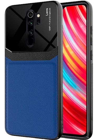 Noktaks - Xiaomi Uyumlu Xiaomi Redmi Note 8 Pro - Kılıf Deri Görünümlü Parlak Mika Tasarımlı Emiks Kapak - Lacivert