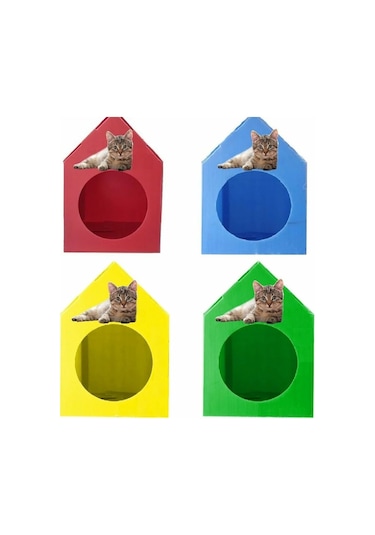 Maskot Plastik Su Geçirmez Kedi Evi 35 x 45 x 51 CM 4'lü Çok Renkli