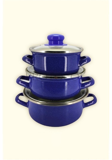 Protocol London 12/14/16 Cm Mini Emaye Tencere Seti - Mavi Renk