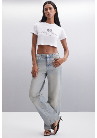 MORAN  Kadın %100 Pamuk Beyaz - Siyah Baskılı T-Shirt