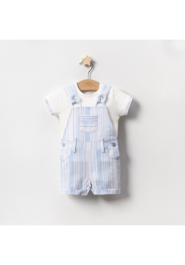 Yazlık Çizgili Salopet Cepli Bebe Erkek 2 Parça Tulum Mavi