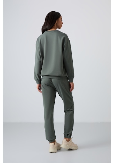 Tommy Life Çağla Basic Pamuklu O Yaka Oversize Lastik Paça Kadın Eşofman Takım - 95287 Çağla