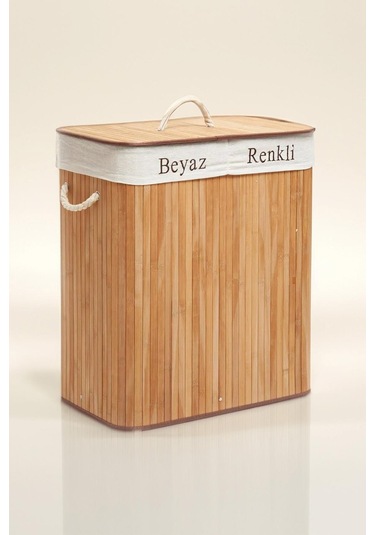 Soley Foldi Bamboo Çift Hazneli Örme Çamaşır Sepeti Beyaz