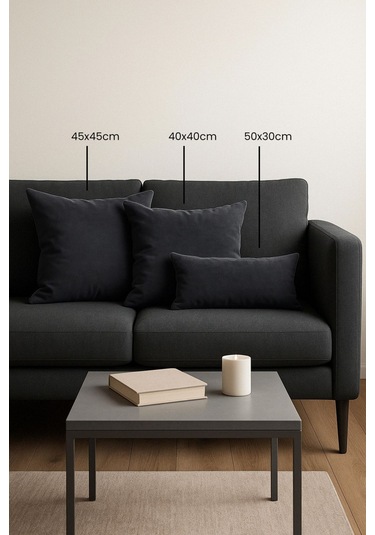 Kadife Serisi Siyah Kırlent, Yastık Kılıfı En: 45 Boy: 45 Siyah