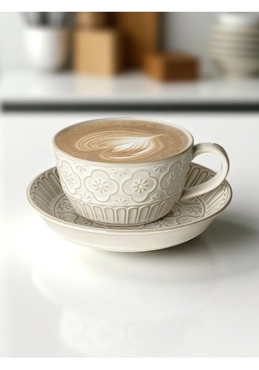 Aberu Shop Çay/kahve Takımı Fincan Ve Tabak Seti 250 Ml. 390818186 Beyaz Kum