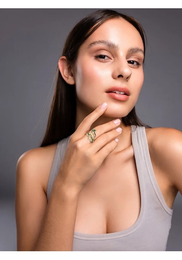 Lamponi Ürün: Altın Kaplamalı Kuşun Ateş Rengi 925 Ayar Gümüş Zümrüt Yüzük 100673941 Altın